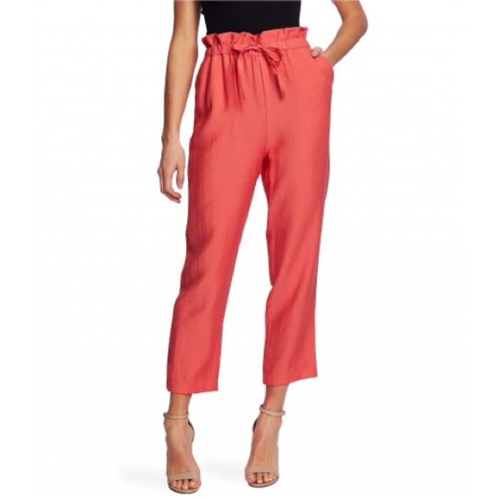 CeCe paper bag waist pants desert floral bay coral